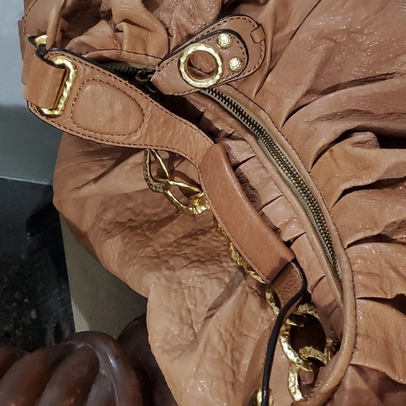 JUICY COUTURE BROWN BAG GOLD CHUNKY CHAIN SHOULDER HOBO PEBBLE LEATHER BOHO CHIC - Picture 8 of 13